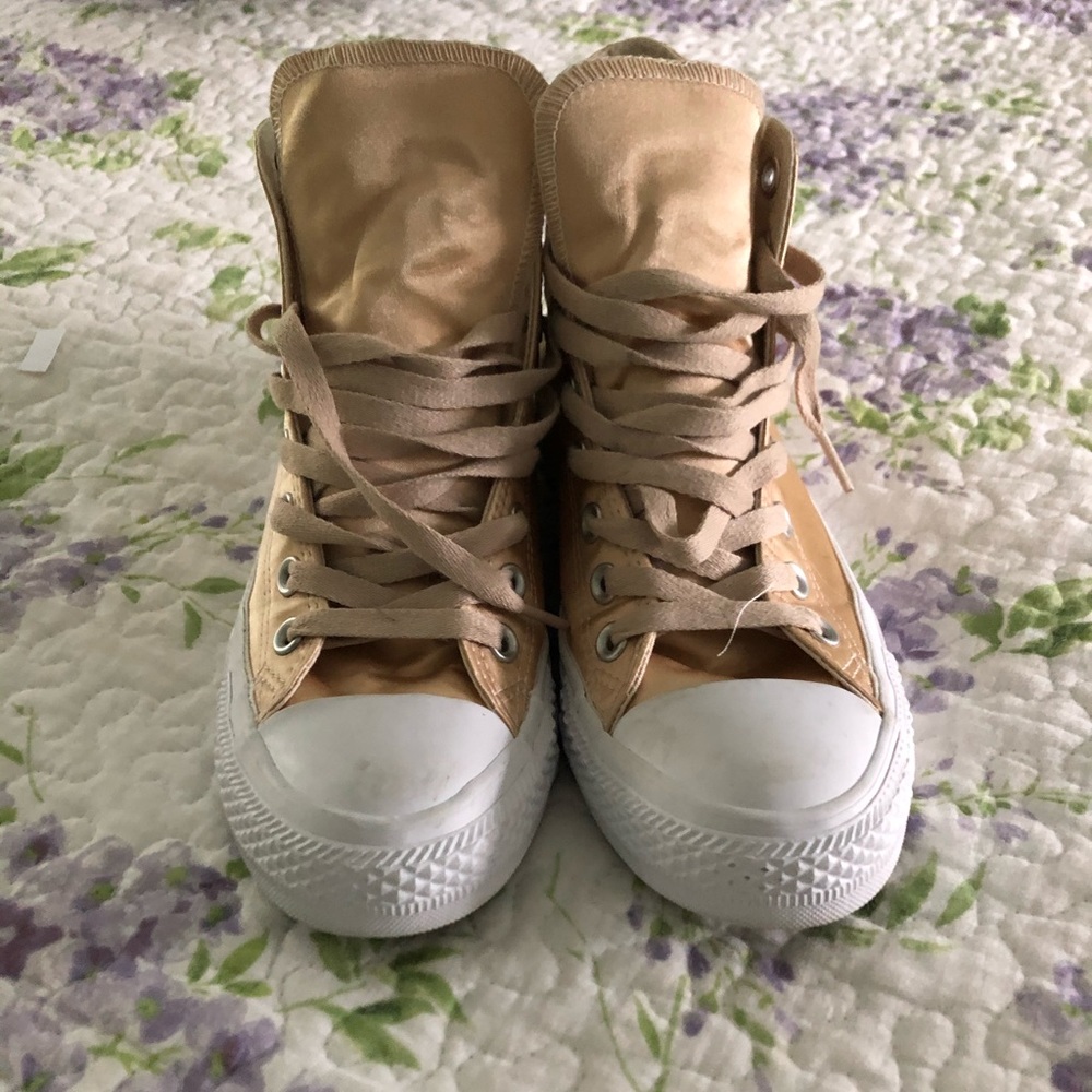 Gold Satin Hi-Top Converse Shoes